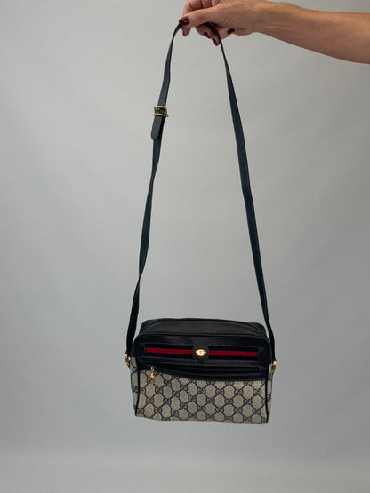 Gucci GG Supreme Sherry Line Shoulder Bag - Navy Blue