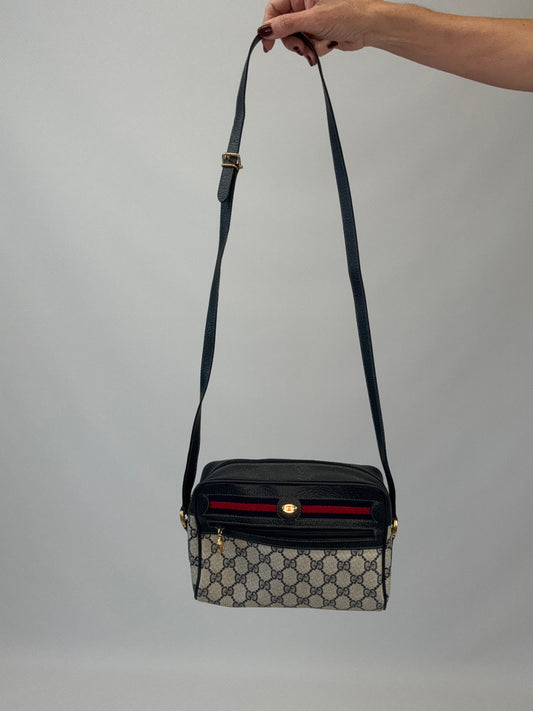 Gucci GG Supreme Sherry Line Shoulder Bag - Navy Blue