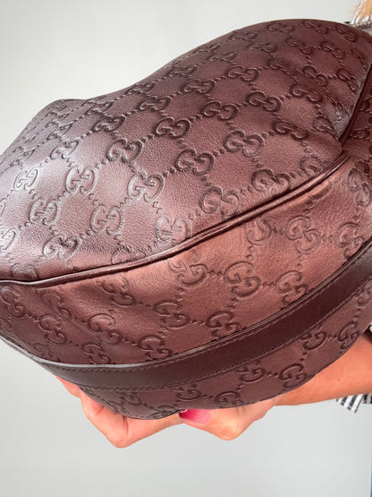 Gucci Brown Leather Guccissima GG Twins Hobo