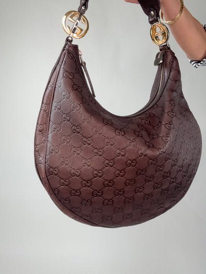 Gucci Brown Leather Guccissima GG Twins Hobo