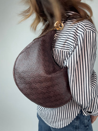 Gucci Brown Leather Guccissima GG Twins Hobo