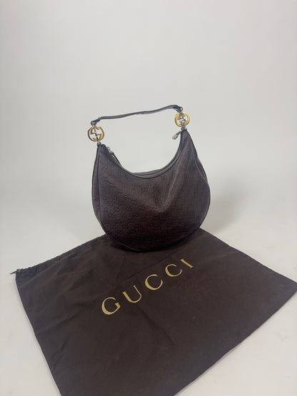 Gucci Brown Leather Guccissima GG Twins Hobo