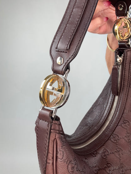 Gucci Brown Leather Guccissima GG Twins Hobo