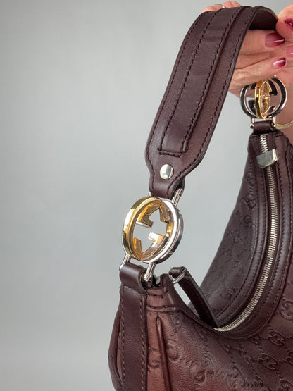 Gucci Brown Leather Guccissima GG Twins Hobo