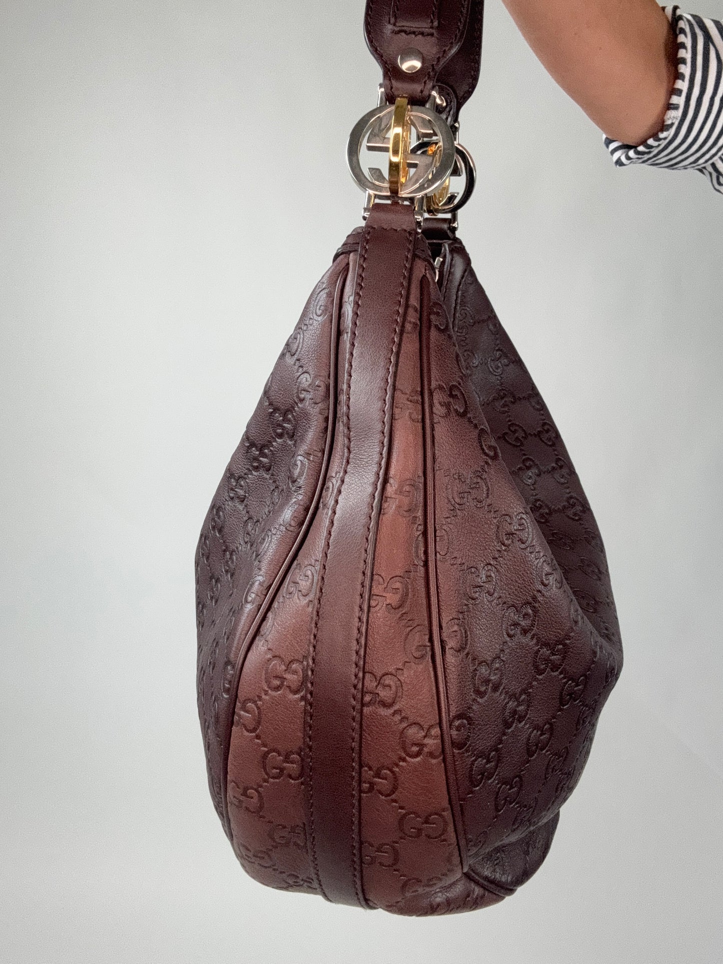 Gucci Brown Leather Guccissima GG Twins Hobo