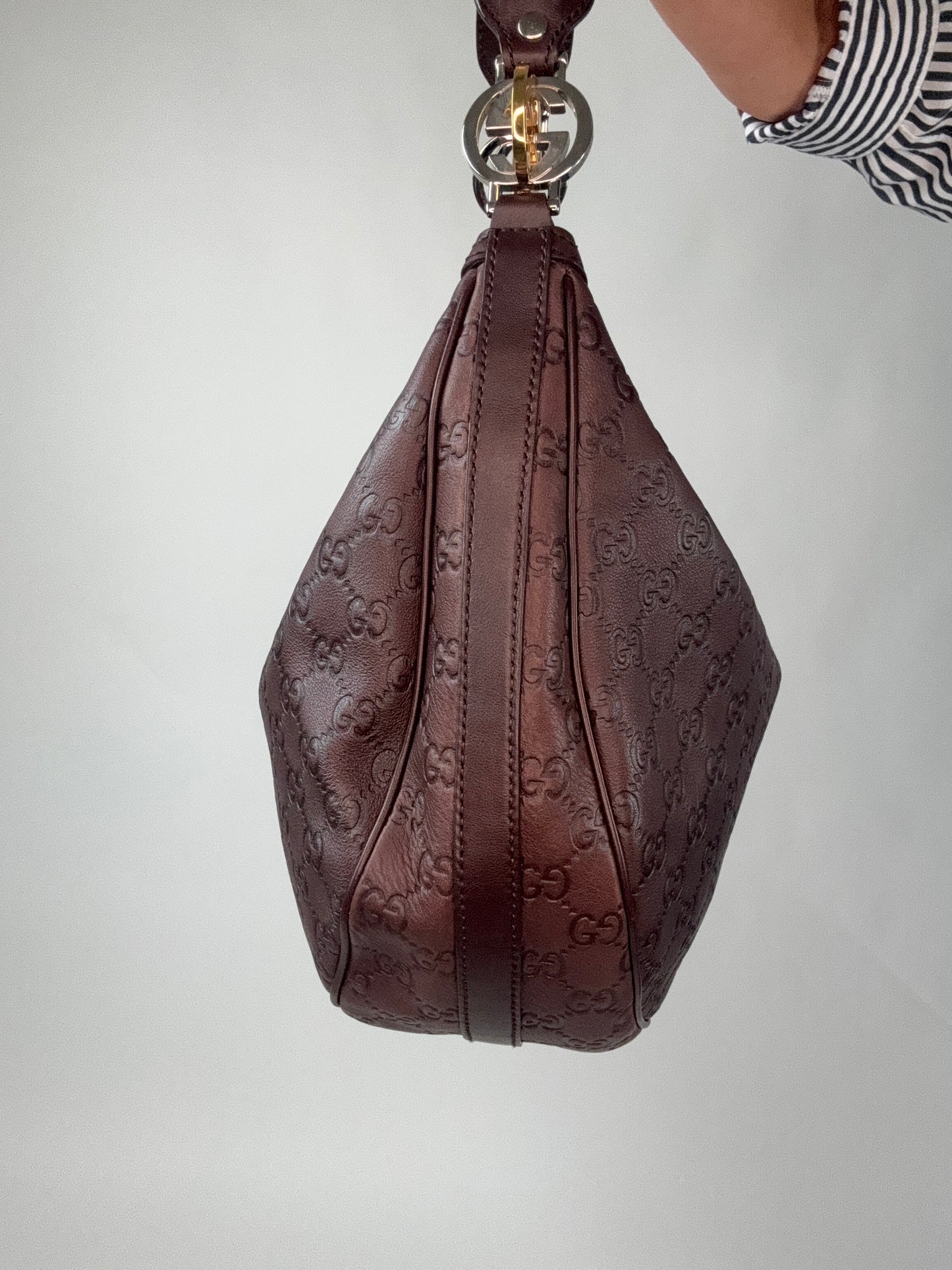 Gucci Brown Leather Guccissima GG Twins Hobo