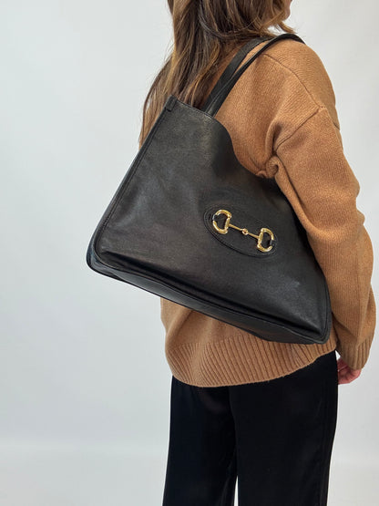 Gucci Horsebit 1955 Leather Tote - Black