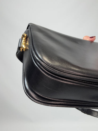 Gucci Horsebit 1955 Shoulder Bag with Gold and Silver Logo - Black