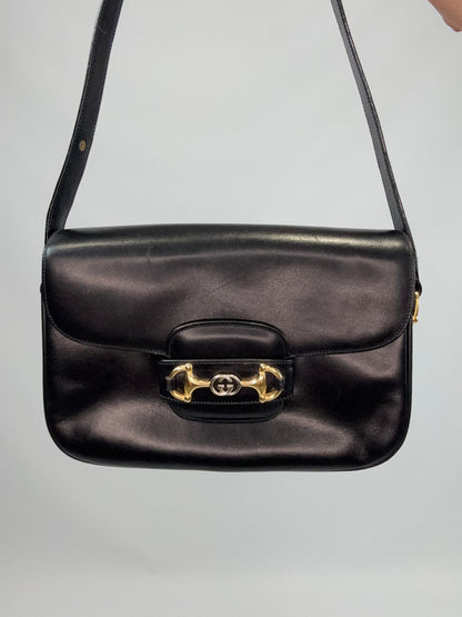 Gucci Horsebit 1955 Shoulder Bag with Gold and Silver Logo - Black