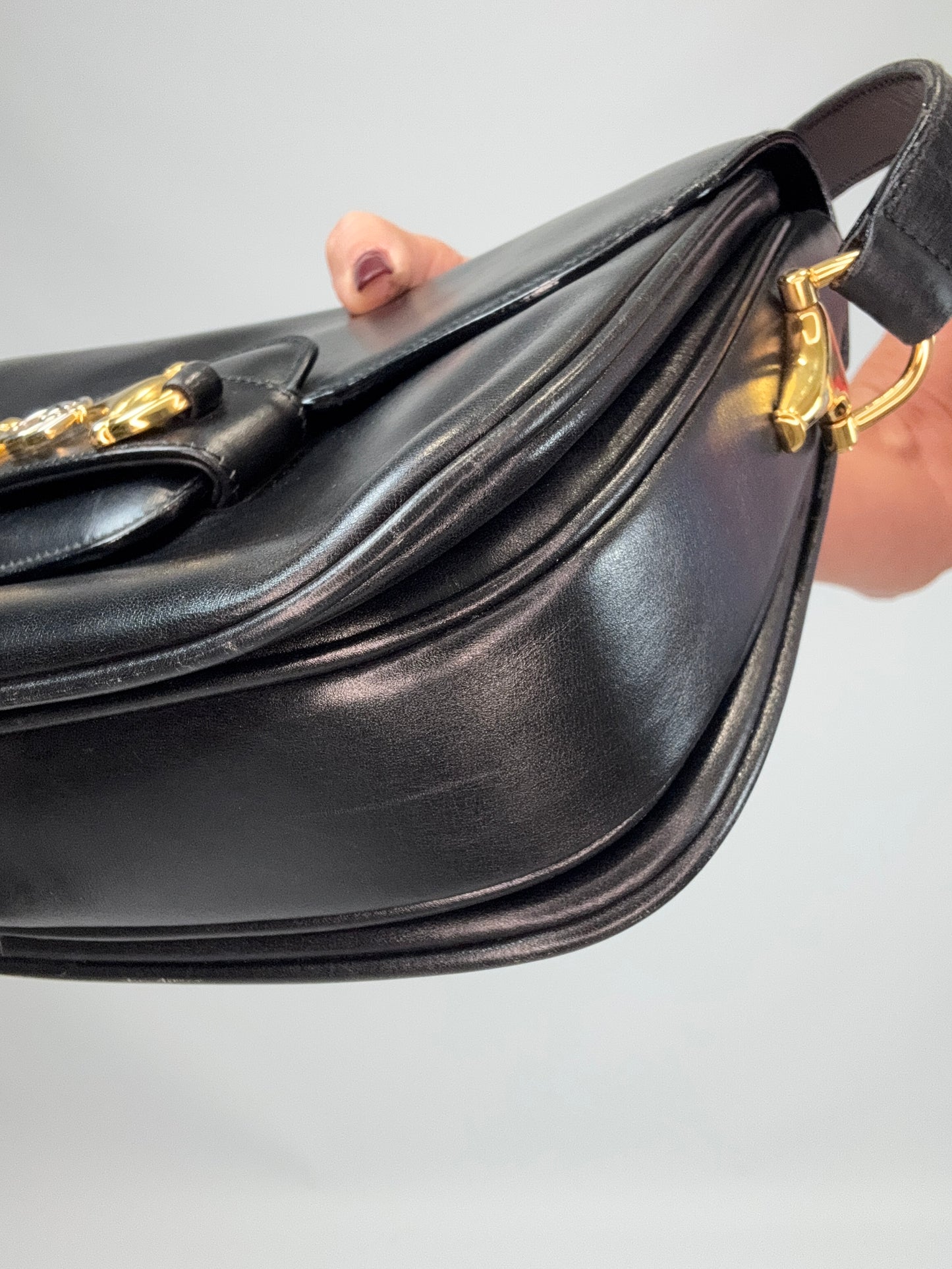 Gucci Horsebit 1955 Shoulder Bag with Gold and Silver Logo - Black