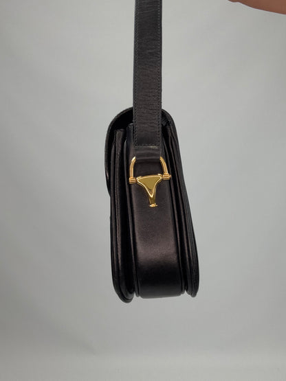Gucci Horsebit 1955 Shoulder Bag with Gold and Silver Logo - Black