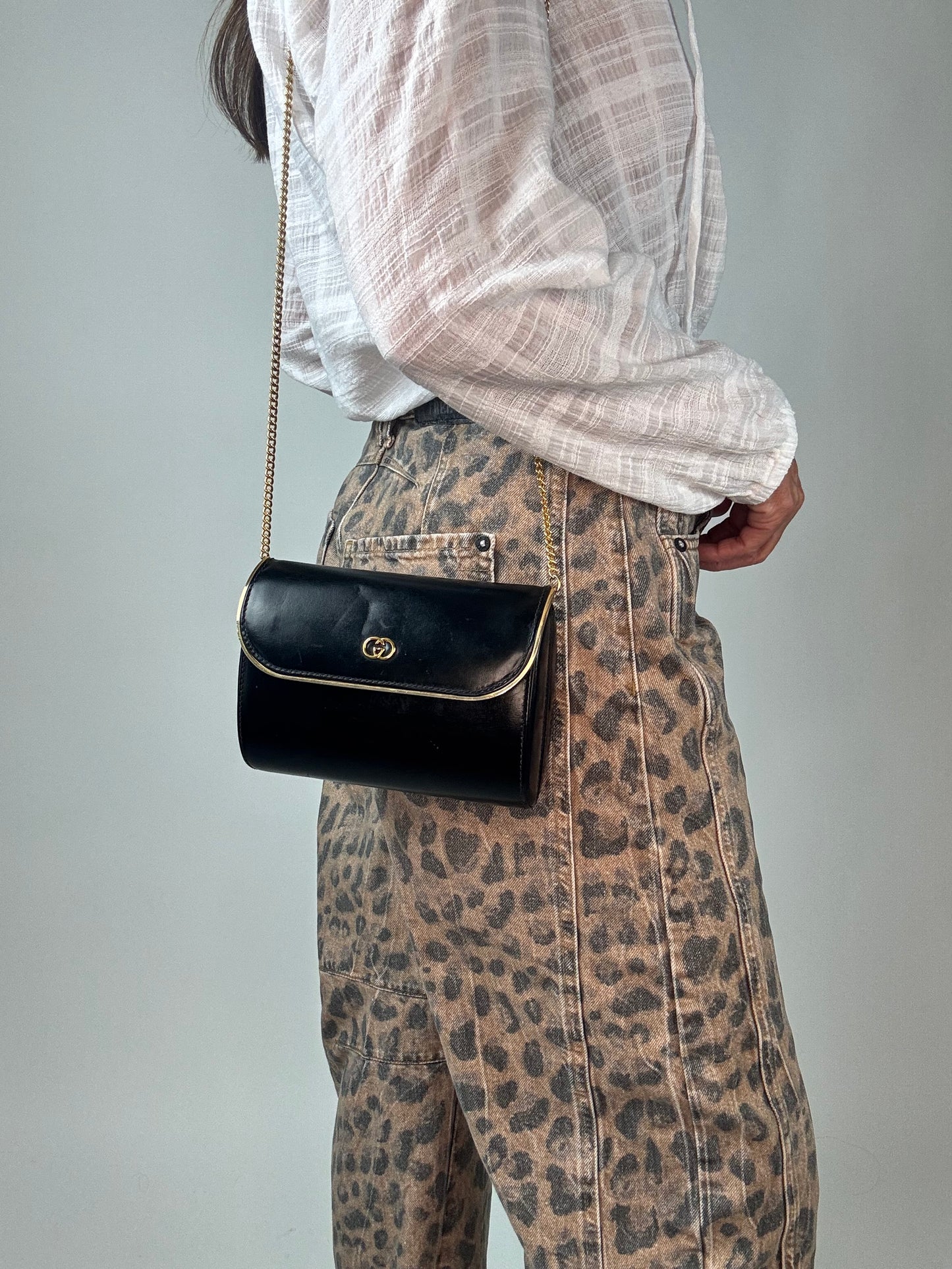 Gucci Interlocking Chain Shoulder Bag - Vintage - Black