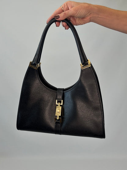 Gucci Jackie Bardot Leather Shoulder Bag - Black