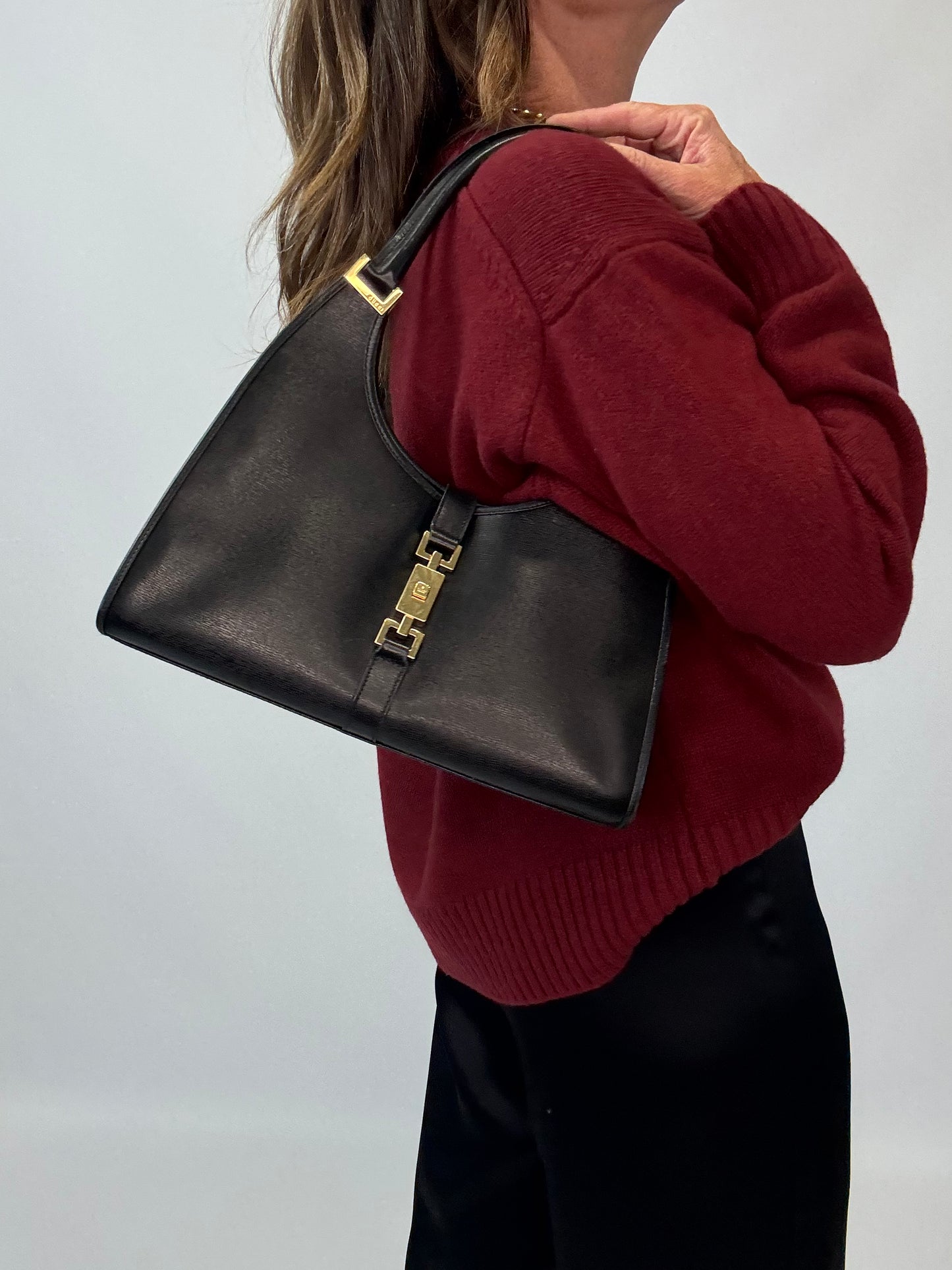 Gucci Jackie Bardot Leather Shoulder Bag - Black