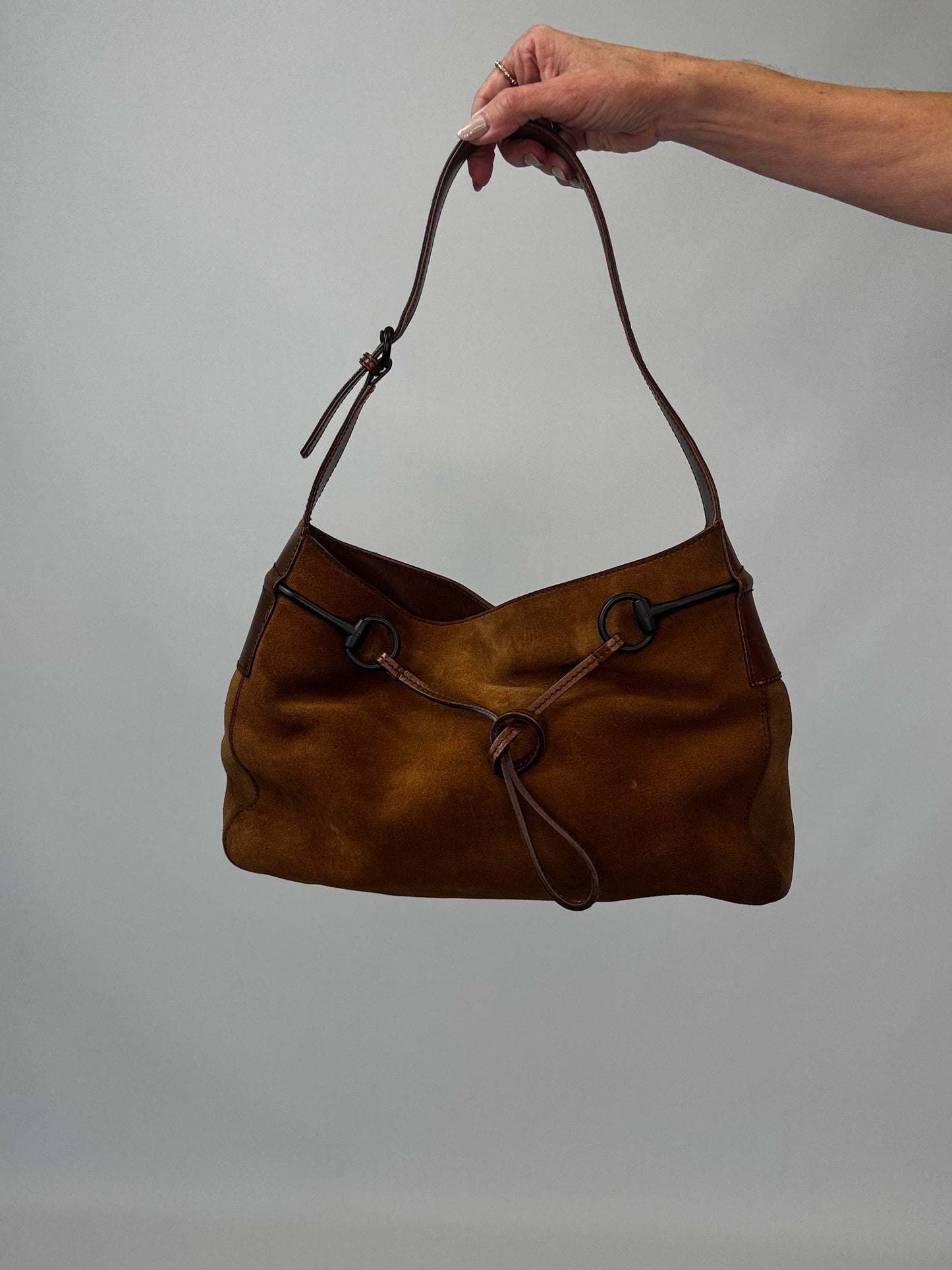 Gucci Suede Horsebit Drawstring Shoulder Bag