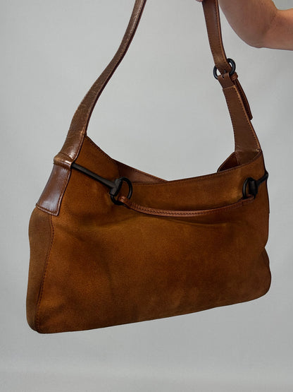 Gucci Suede Horsebit Drawstring Shoulder Bag