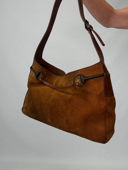 Gucci Suede Horsebit Drawstring Shoulder Bag