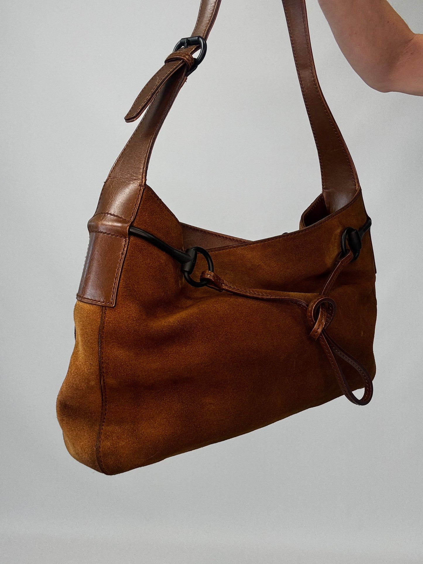 Gucci Suede Horsebit Drawstring Shoulder Bag
