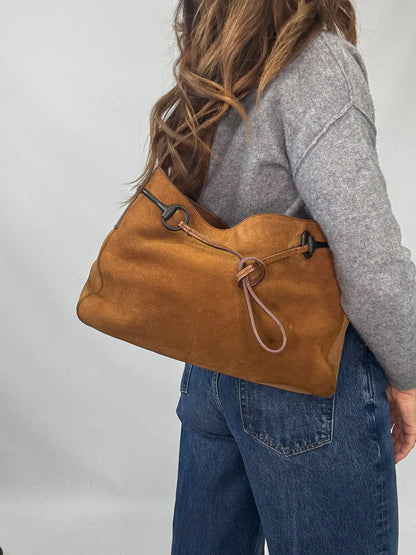 Gucci Suede Horsebit Drawstring Shoulder Bag