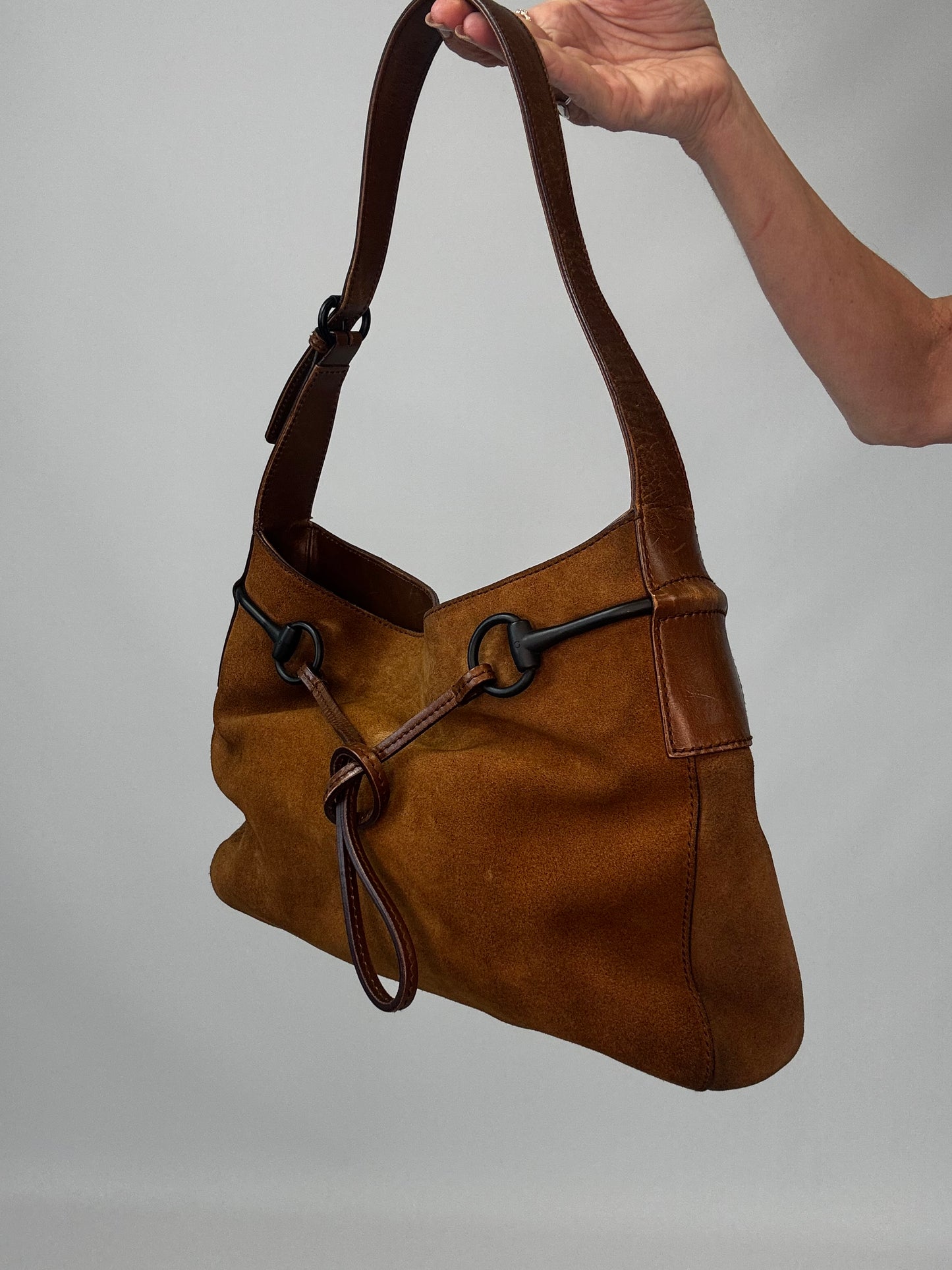 Gucci Suede Horsebit Drawstring Shoulder Bag