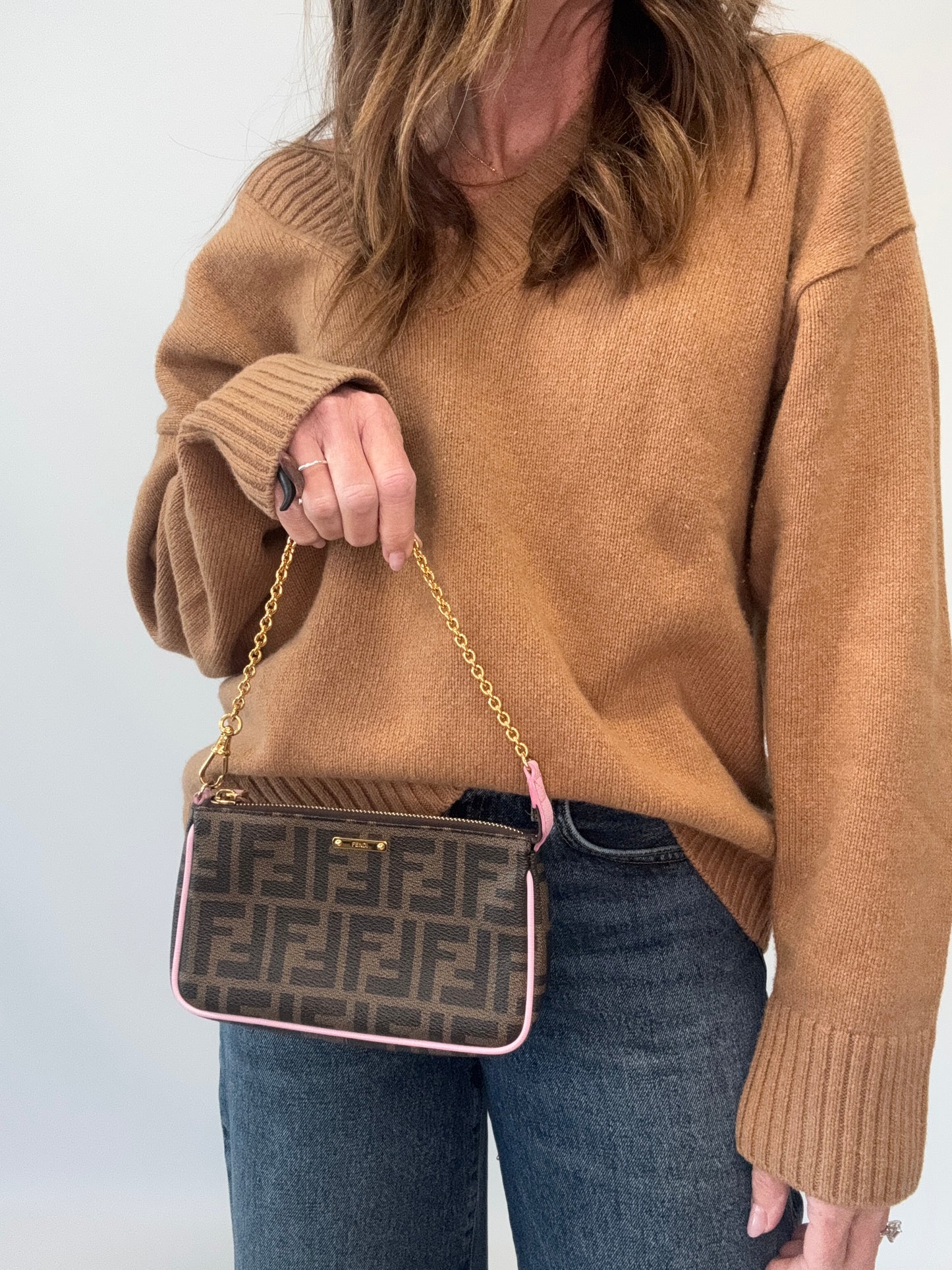 Fendi Zucca Baguette Pochette Chain Bag