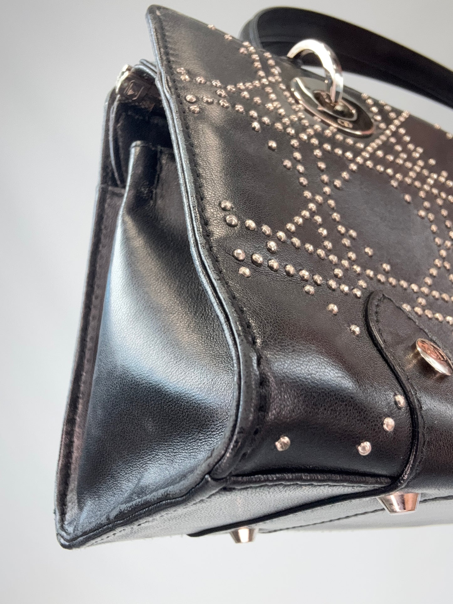 Christian Dior Vintage East-West Studded Cannage Leather Bag