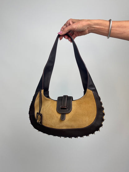 Loewe Vintage Suede & Leather Ring-Trim Hobo Bag