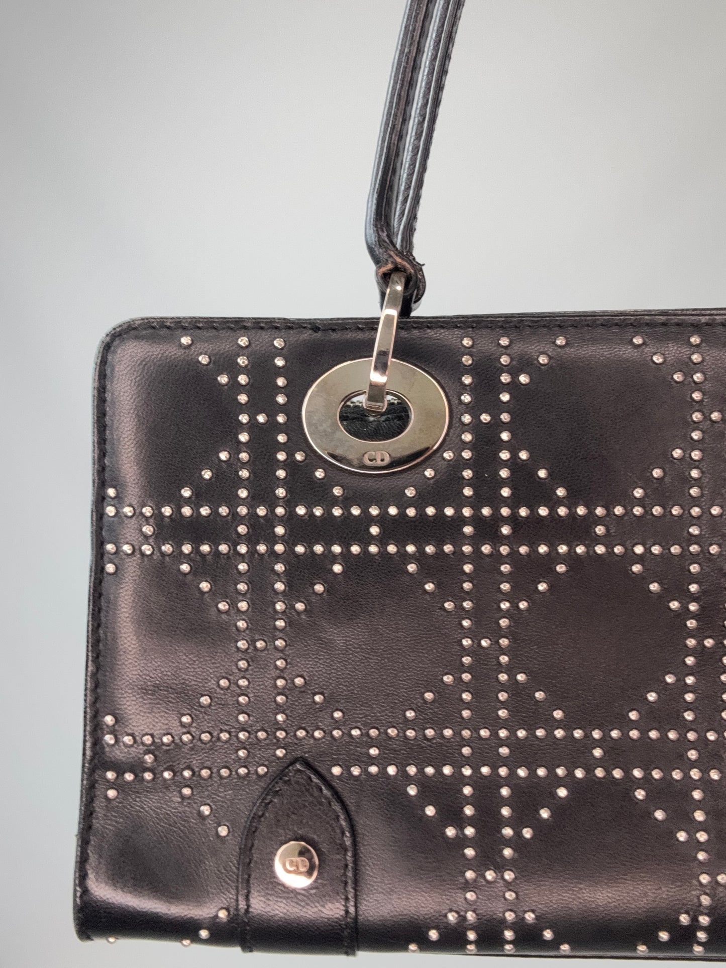 Christian Dior Vintage East-West Studded Cannage Leather Bag