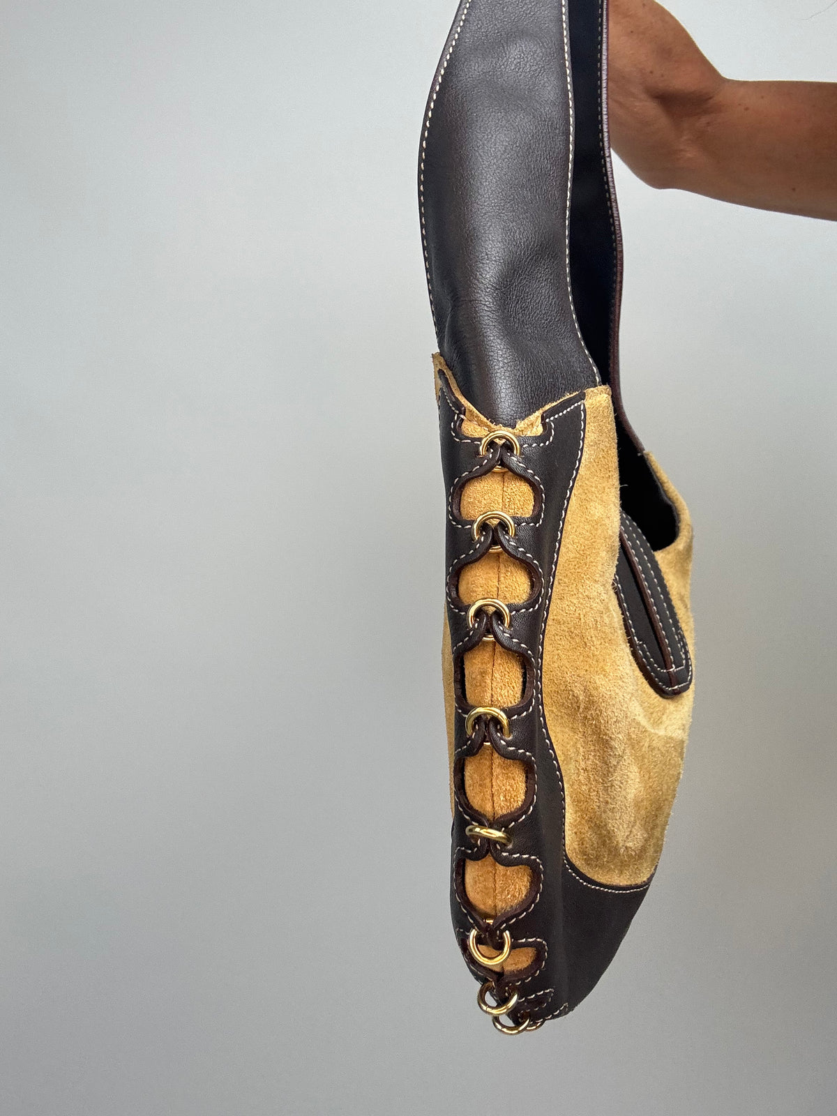 Loewe Vintage Suede & Leather Ring-Trim Hobo Bag