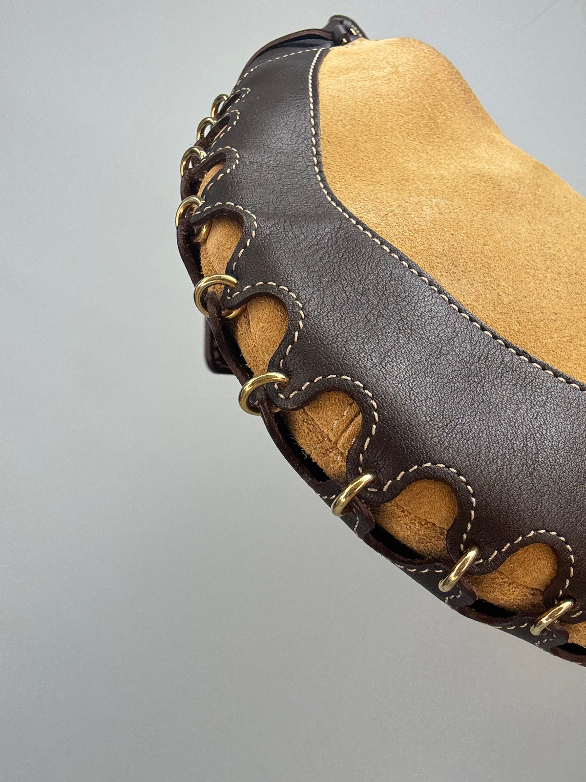 Loewe Vintage Suede & Leather Ring-Trim Hobo Bag