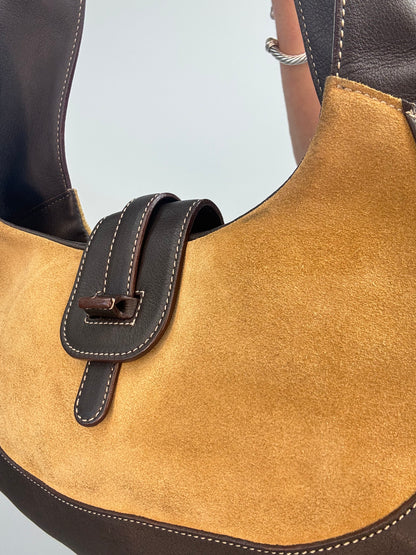 Loewe Vintage Suede & Leather Ring-Trim Hobo Bag