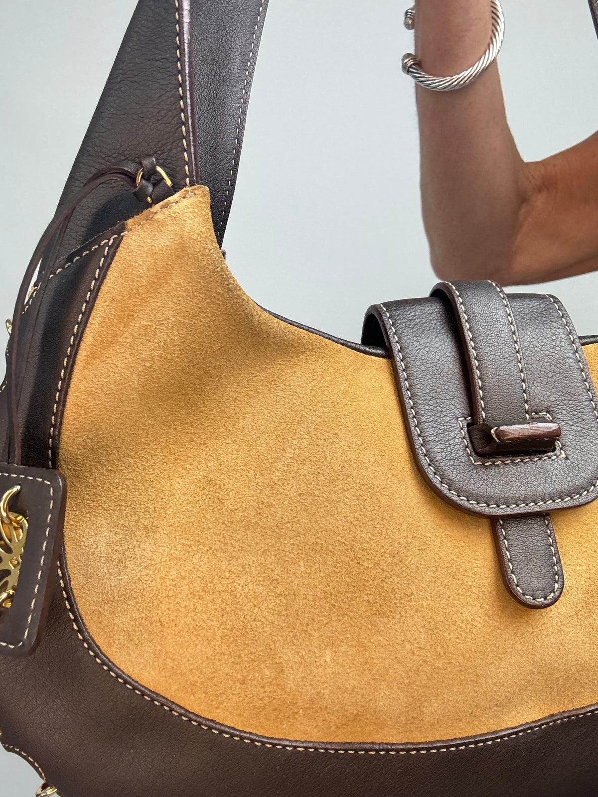 Loewe Vintage Suede & Leather Ring-Trim Hobo Bag