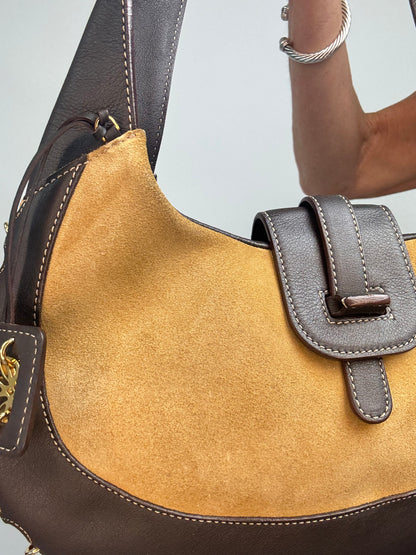 Loewe Vintage Suede & Leather Ring-Trim Hobo Bag