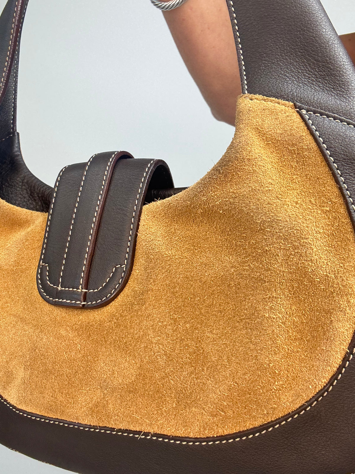 Loewe Vintage Suede & Leather Ring-Trim Hobo Bag