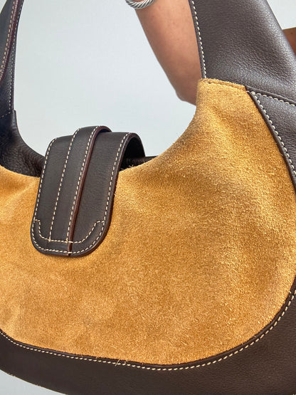 Loewe Vintage Suede & Leather Ring-Trim Hobo Bag