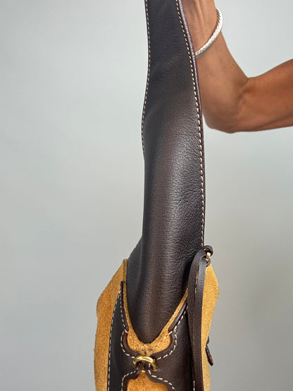 Loewe Vintage Suede & Leather Ring-Trim Hobo Bag
