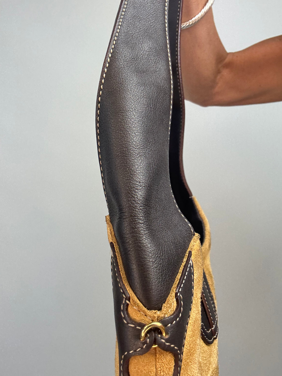 Loewe Vintage Suede & Leather Ring-Trim Hobo Bag