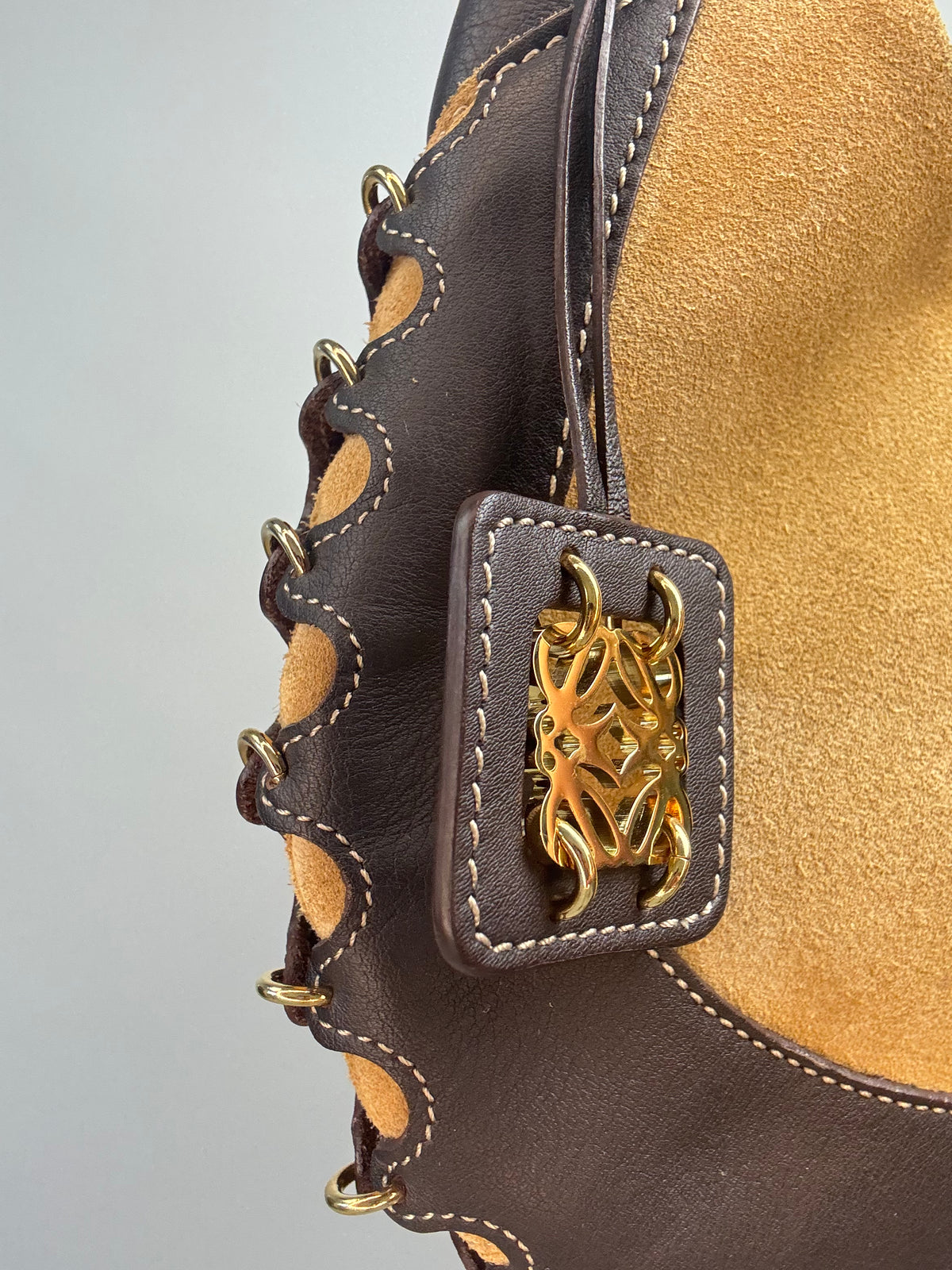 Loewe Vintage Suede & Leather Ring-Trim Hobo Bag