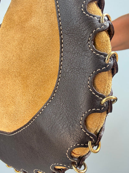 Loewe Vintage Suede & Leather Ring-Trim Hobo Bag