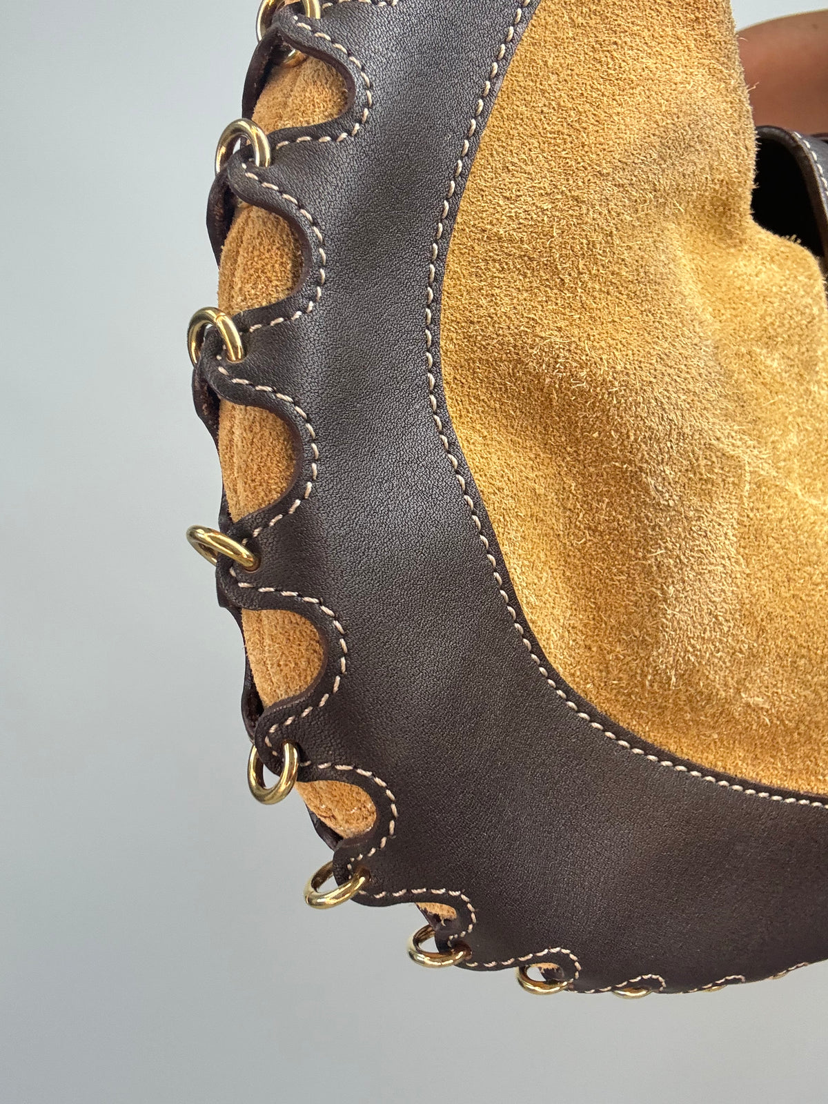 Loewe Vintage Suede & Leather Ring-Trim Hobo Bag