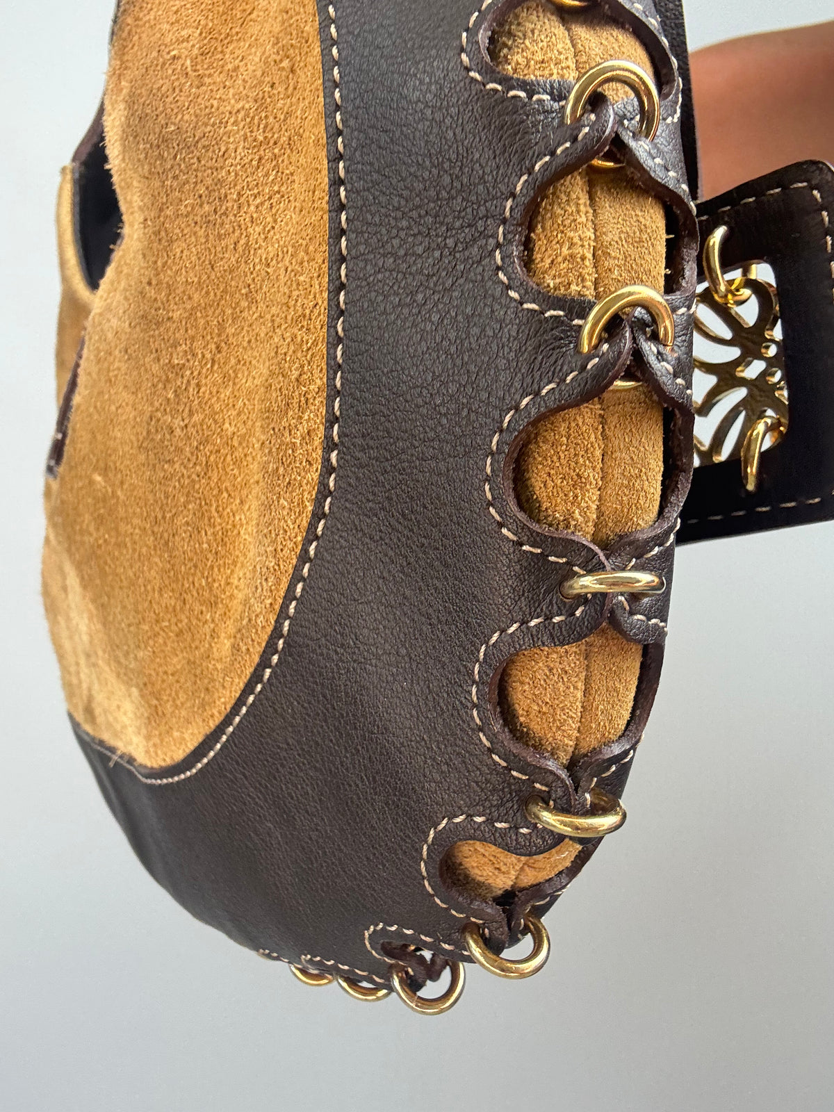 Loewe Vintage Suede & Leather Ring-Trim Hobo Bag