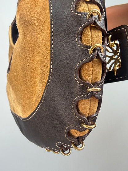 Loewe Vintage Suede & Leather Ring-Trim Hobo Bag