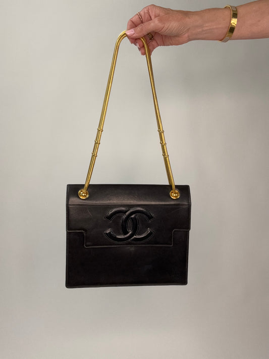 Chanel Vintage Coco Mark Flap Lambskin With  Snake Chain Bag