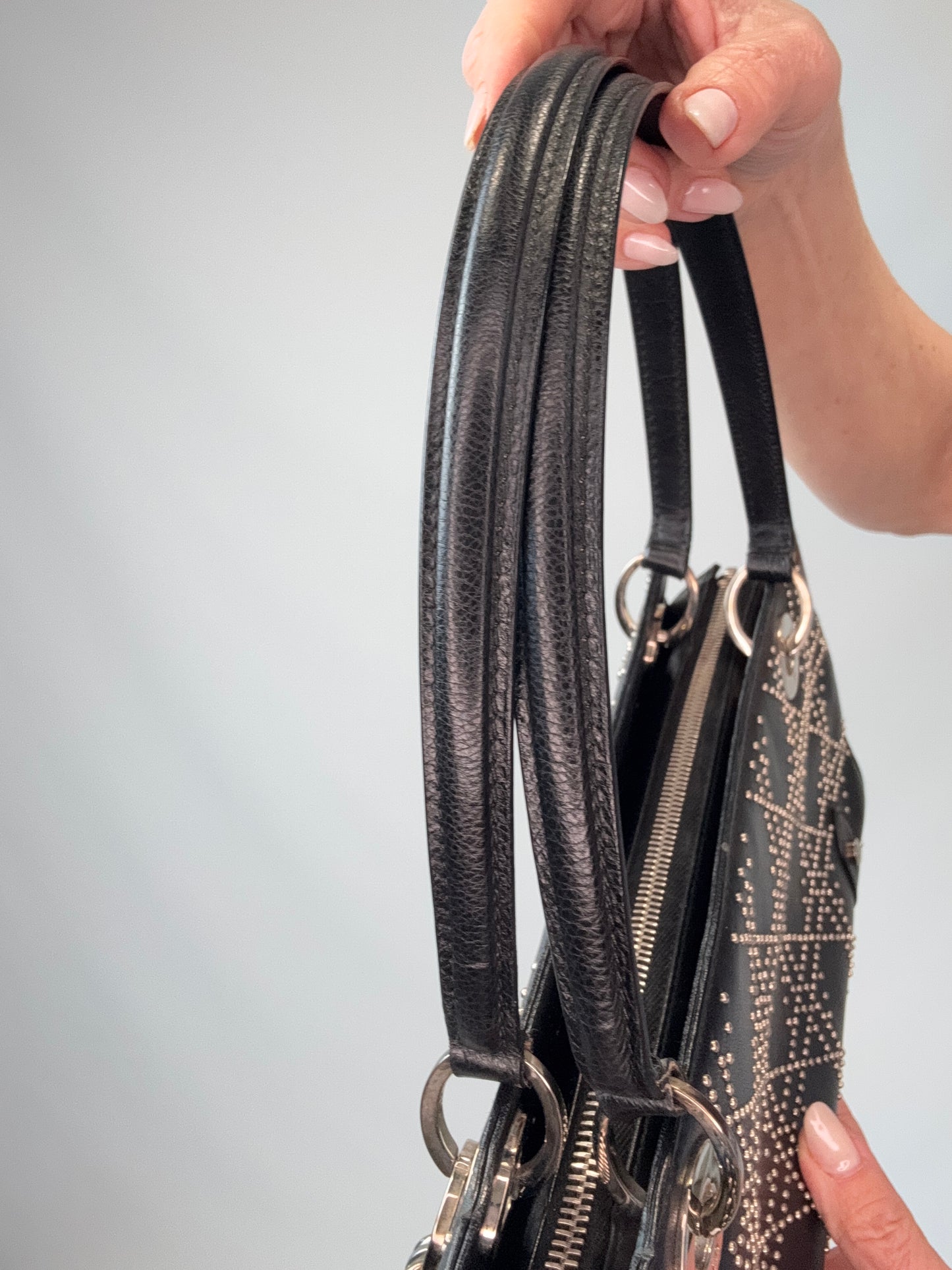 Christian Dior Vintage East-West Studded Cannage Leather Bag