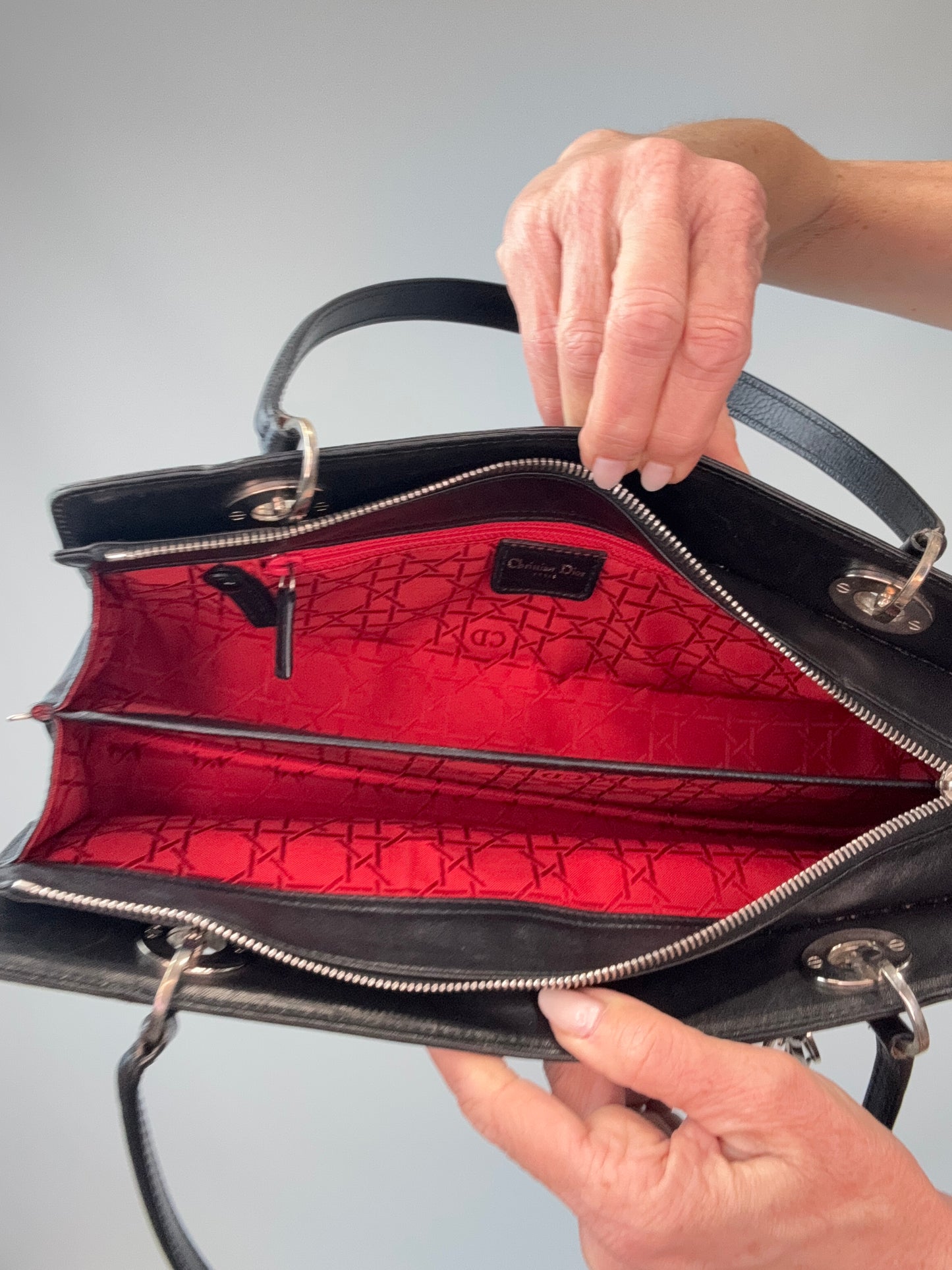 Christian Dior Vintage East-West Studded Cannage Leather Bag