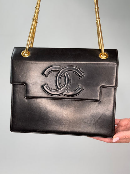 Chanel Vintage Coco Mark Flap Lambskin With  Snake Chain Bag