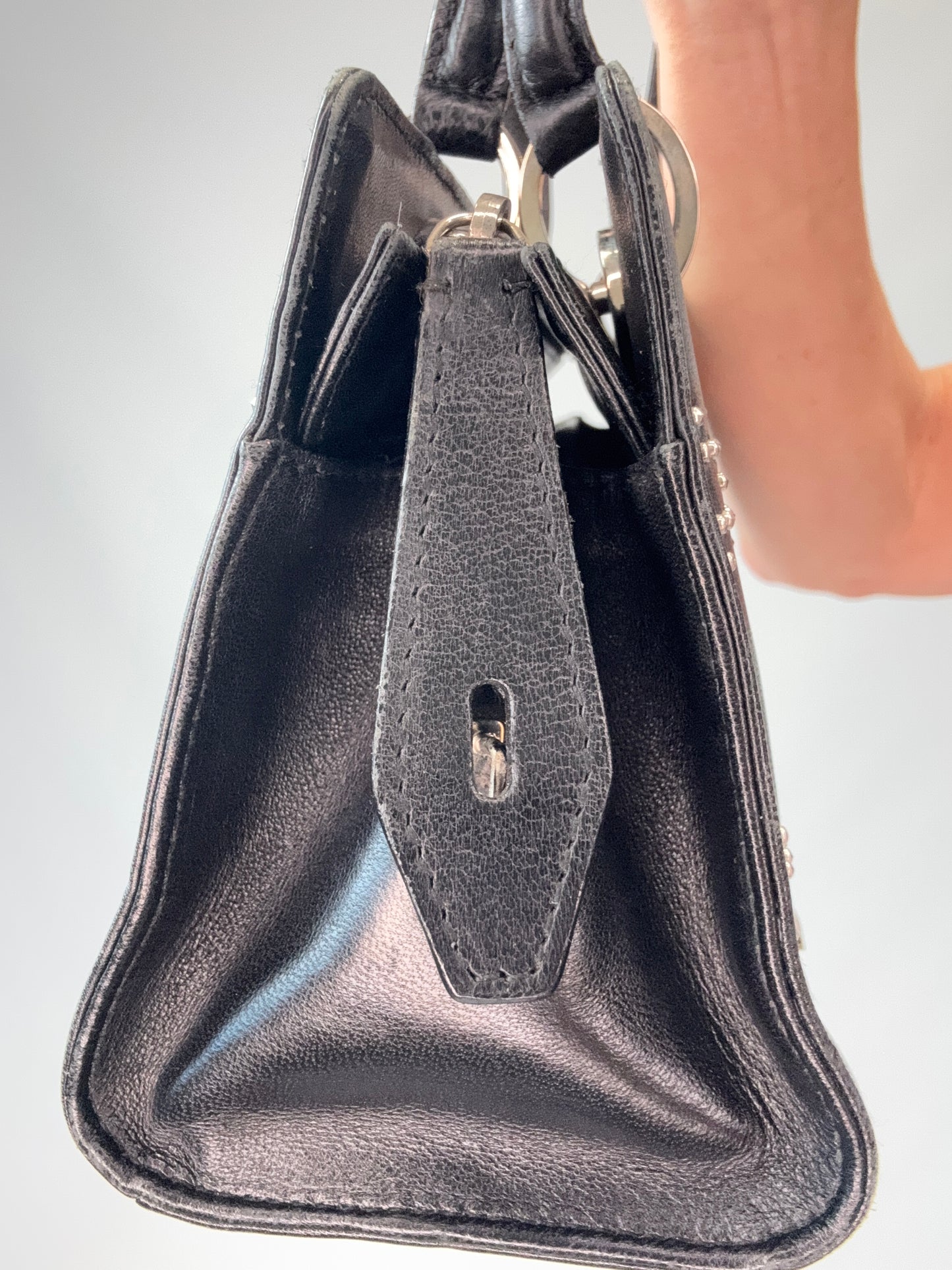 Christian Dior Vintage East-West Studded Cannage Leather Bag