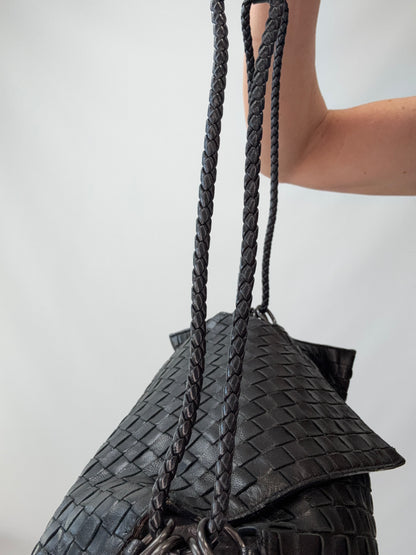 Bottega Veneta Intrecciato East West Shoulder Bag -Black