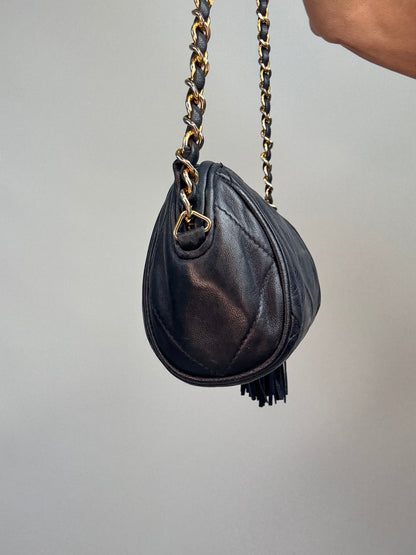 Chanel Vintage 1986–1988 Quilted Lambskin Tassel Camera Bag — Black