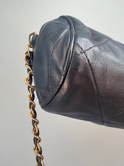 Chanel Vintage 1986–1988 Quilted Lambskin Tassel Camera Bag — Black